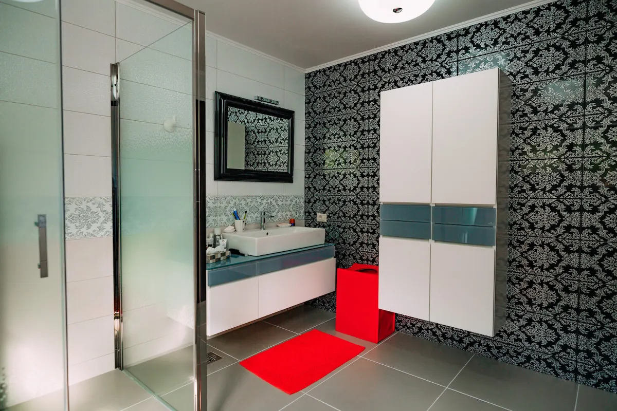 Bathroom with Patterned Walls